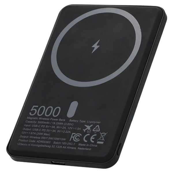 Ασύρματο Powerbank 123ink εξαιρετικά λεπτό μαύρο (20W, 5000 mAh) ADR00363 - 2