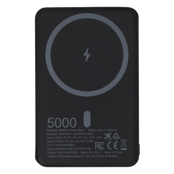 Ασύρματο Powerbank 123ink εξαιρετικά λεπτό μαύρο (20W, 5000 mAh) ADR00363 - 5