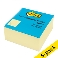 Αυτοκόλλητα Χαρτάκια 123ink 400 Φύλλα 76 x 76 mm Yellow (συσκευασία των 5) 301078