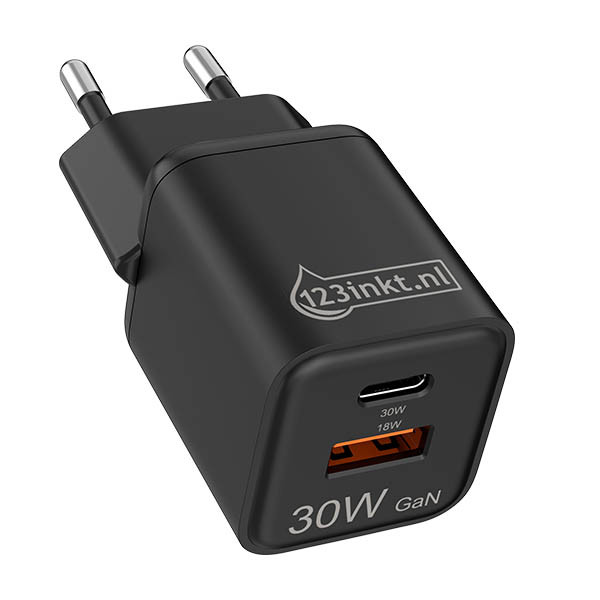 Γρήγορος φορτιστής USB-C + USB-A 123ink (30W, μαύρος) 303611 - 1