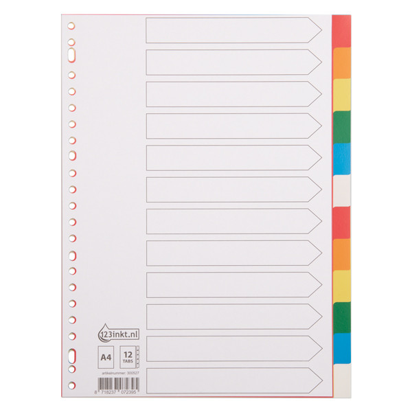 Διαχωριστικές Καρτέλες 123ink Πλαστικές Α4 Έγχρωμες 12 τμχ 300527 - 1