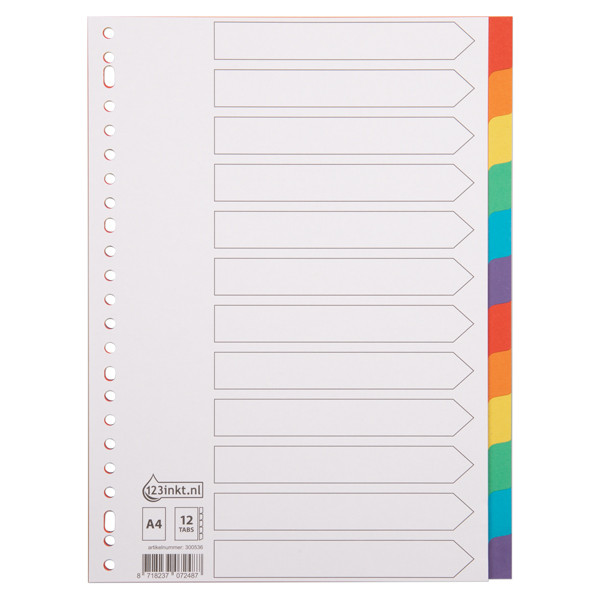 Διαχωριστικές Καρτέλες 123ink Χάρτινες Α4 Έγχρωμες 12 τμχ 300536 - 1