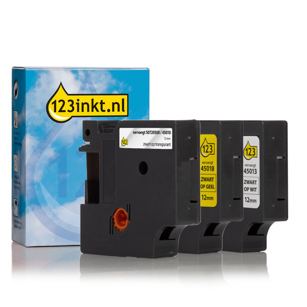 Η έκδοση 123ink αντικαθιστά την αυτοκόλλητη πολυεστερική πολυσυσκευασία Dymo D1 7m x 12mm 3-pack 089225 - 1