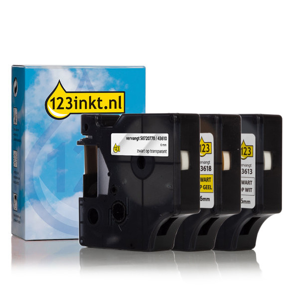 Η έκδοση 123ink αντικαθιστά την πολυσυσκευασία αυτοκόλλητης ταινίας Dymo D1, 6mm S0720770C S0720780C S0720790C 089228 - 1