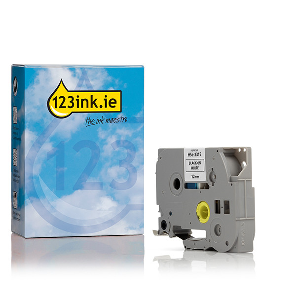 Η έκδοση 123ink αντικαθιστά την Brother HSe-231E μαύρη σε λευκή ταινία θερμοσυστελλόμενης, 12mm HSE231EC 350599 - 1
