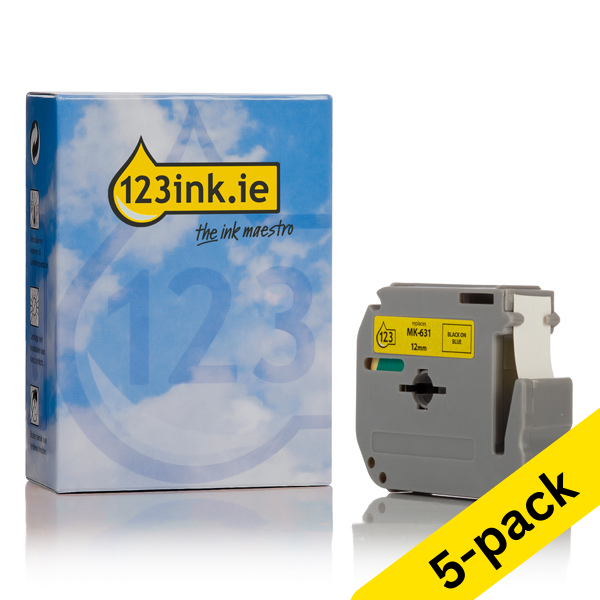 Η έκδοση 123ink αντικαθιστά τη Ταινία Brother M-K631BZ 8m x 12mm Black on Yellow 5-pack MK631BZC 650694 - 1