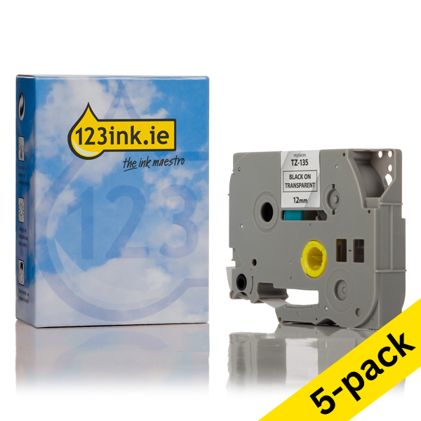 Η έκδοση 123ink αντικαθιστά τη Ταινία Brother TZe-135 8m x 12mm White on Clear 5-pack TZe135C 650630 - 1