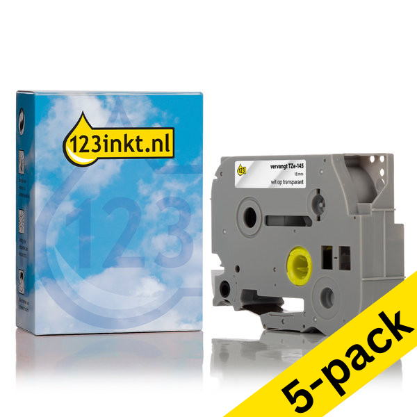 Η έκδοση 123ink αντικαθιστά τη Ταινία Brother TZe-145 8m x 18mm White on Transparent 5-pack TZe145C 650680 - 1