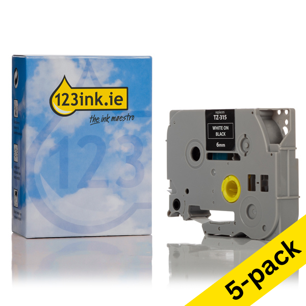 Η έκδοση 123ink αντικαθιστά τη Ταινία Brother TZe-315 8m x 6mm White on Black 5-pack TZe315C 650637 - 1