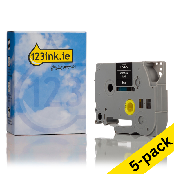 Η έκδοση 123ink αντικαθιστά τη Ταινία Brother TZe-325 8m x 9mm White on Black 5-pack TZe325C 650631 - 1