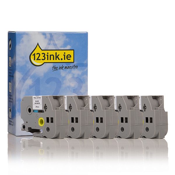 Η έκδοση 123ink αντικαθιστά το Brother HGe-231V5 υψηλής ανάλυσης μαύρο σε λευκή ταινία 12mm, 5-συσκευασία HGe231V5C 080913 - 1