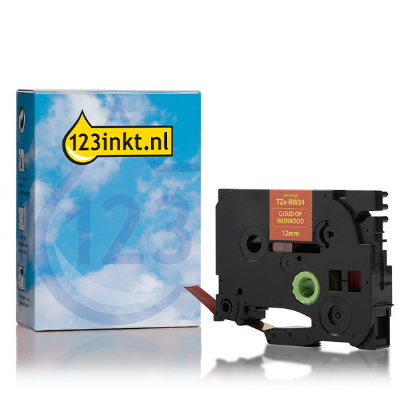 Η μάρκα 123ink αντικαθιστά την ταινία Brother TZe-RW34 χρυσή σε κόκκινο σκούρο 12 mm 080963 Η μάρκα 123ink αντικαθιστά την ταινία Brother TZe-RW34 χρυσή σε κόκκινο σκούρο 12 mm 080963 - 1