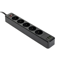 Πολύπριζο 123ink 5 Θέσεων με 3 x USB 2m Black 390029