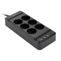 Πολύπριζο 123ink 6 Θέσεων με 4 x USB 2m Black 390030