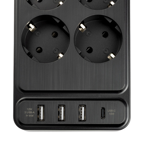 Πολύπριζο 123ink 6 Θέσεων με 4 x USB 2m Black 390030 - 3