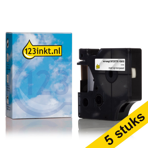 Προσφορά: Συμβατή Ταινία Dymo S0720770 / 43610 7m x 6mm Black on Transparent (123ink) 5-pack 650570 - 1