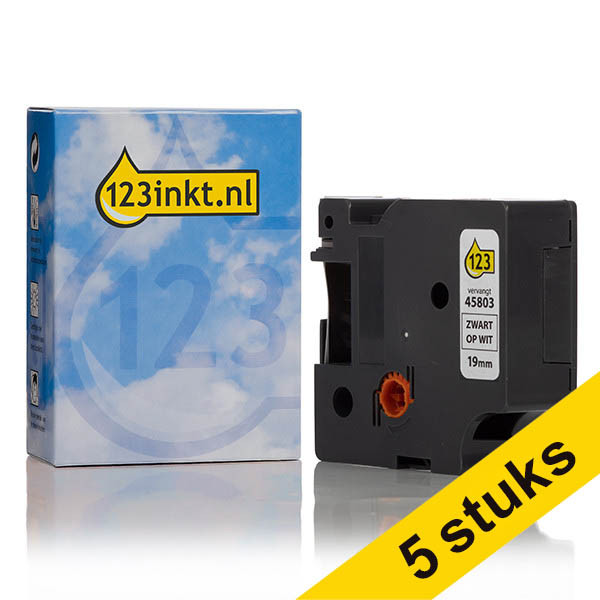 Προσφορά: Συμβατή Ταινία Dymo S0720830 / 45803 7m x 19mm Black on White (123ink) 5-pack 653097 - 1