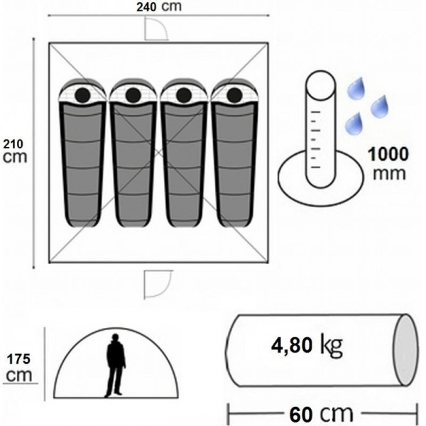 Σκηνή Campus Tunnel 4-5 Ατόμων Μπλε/Ασημί 570304 - 3