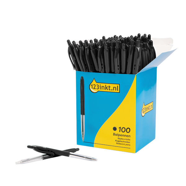 Στυλό διαρκείας 123ink με κουμπί, μαύρο, σε συσκευασία αξίας (100 τεμάχια) 302079 - 2