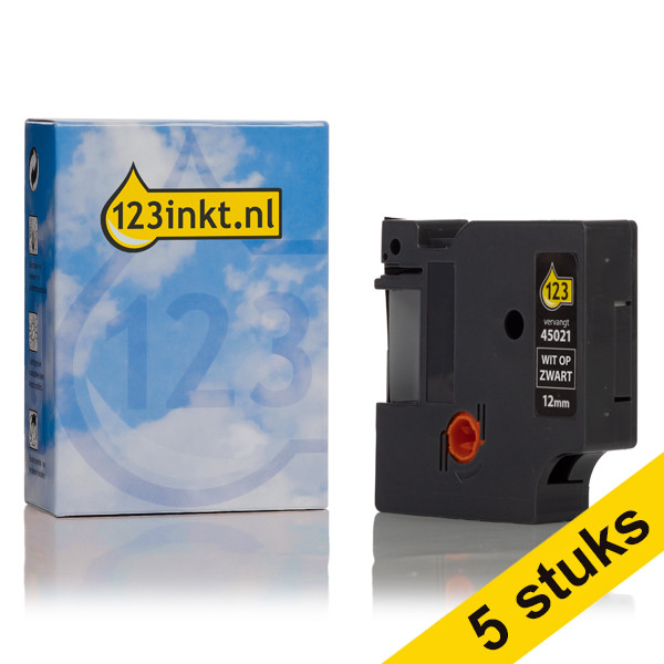 Συμβατή ΤαινίαDymo S0720610 / 45021 7m x 12mm White on Black (123ink) 5-pack  650552 - 1