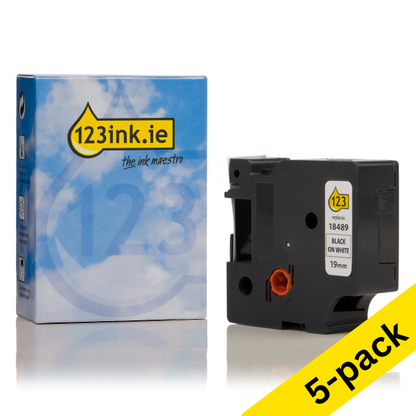 Συμβατή Ταινία Dymo S0718120 / 18489 IND Rhino Flexible Nylon 3,5m x 19mm Black on White 5-pack (123ink) 650578 - 1
