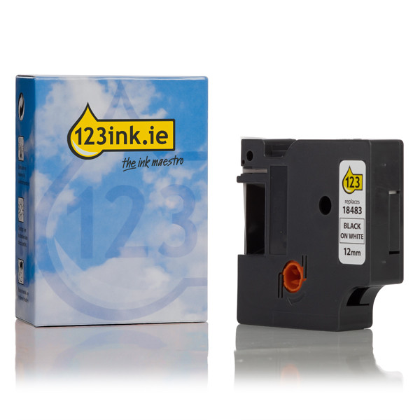 Συμβατή Ταινία Dymo S0718210 / 18483 IND Rhino Permanent Polyester Βlack on White 5.5m x 12 mm (123ink) 088669 - 1
