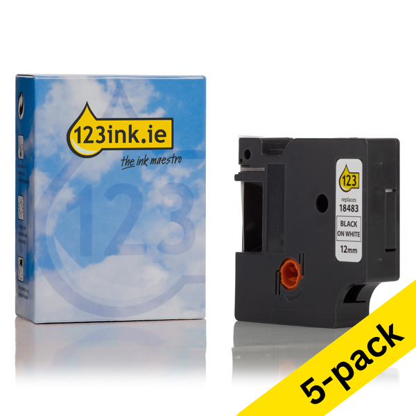 Συμβατή Ταινία Dymo S0718210 / 18483 IND Rhino Permanent Polyester 5,5m x 12mm Black on White (123ink) 5-pack 650579 - 1