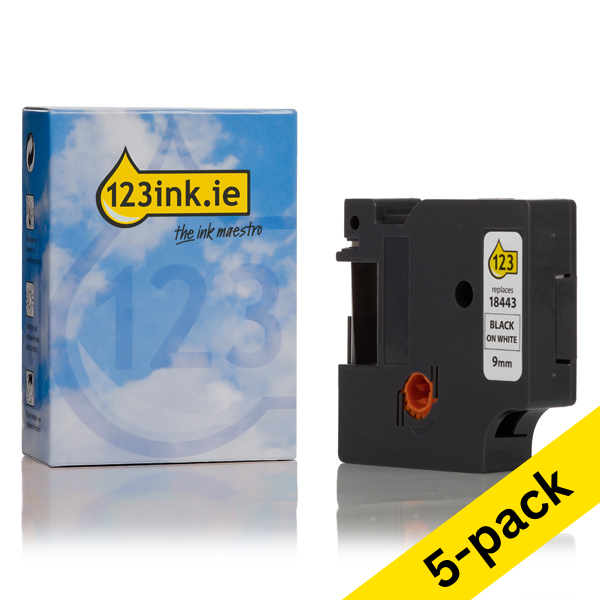 Συμβατή Ταινία Dymo S0718580 / 18443 IND Rhino Vinyl 5,5m x 9mm Black on White (123ink) 5-pack 650572 - 1