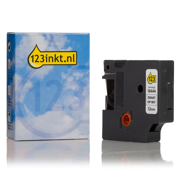 Συμβατή Ταινία Dymo S0718600 / 18444 IND Rhino Vinyl 5,5m x 12mm Black on White (123ink) 18444C 088603 - 1