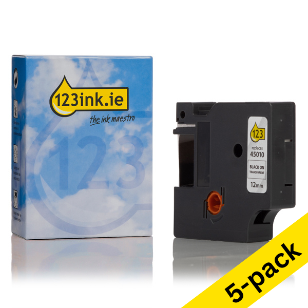 Συμβατή Ταινία Dymo S0720500 / 45010 7m x 12mm Black on Transparent (123ink) 5-pack S0720500C 650532 - 1
