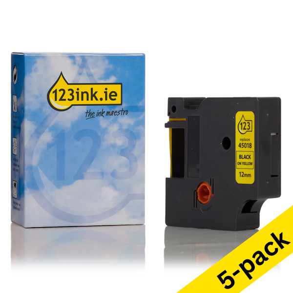 Συμβατή Ταινία Dymo S0720580 / 45018 7m x 12mm Black on Yellow (123ink) 5-pack  650542 - 1