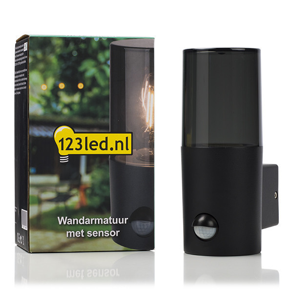 123inkt Απλίκα τοίχου 123 led σε μαύρο χρώμα, στρογγυλή με αισθητήρα, κατάλληλη για 1 x E27 6151-PIR LDR08511 - 2