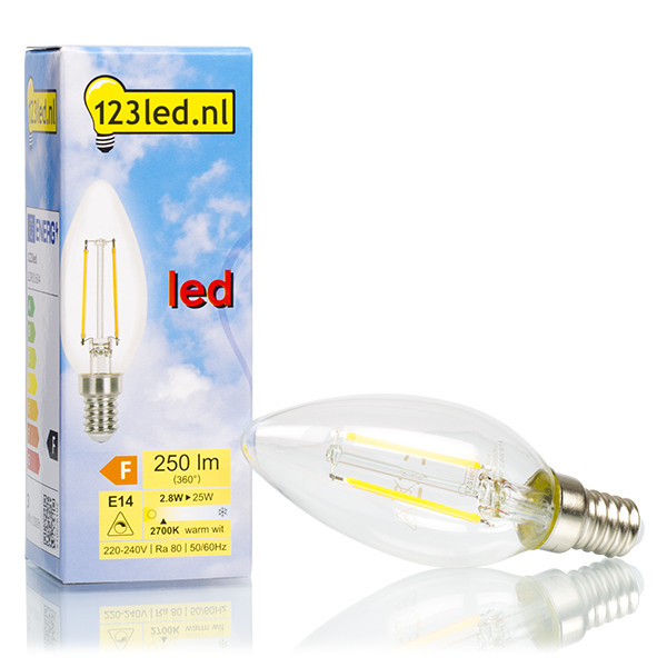 123inkt Λαμπτήρας LED 123LED E14 Candle Filament Dimmable 2700K 250lm 2.8W Warm White  LDR01604 - 1