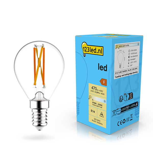 123inkt 123 led E14 LED με ρυθμιζόμενη σφαιρική λάμπα διάφανη 4,5W (40W)  LDR02076 - 1