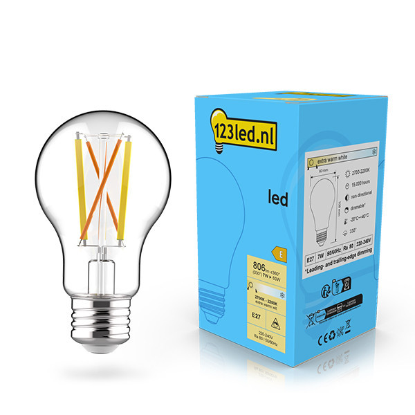 123inkt 123 led E27 LED με ρυθμιζόμενο λαμπτήρα διάφανο 7W (60W)  LDR02090 - 1