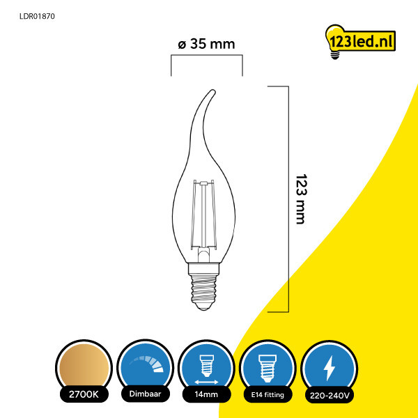 Λάμπα Κερί 123led E14 LED Ρύθμισης Φωτεινότητας 2.8W (25W) LDR01870 - 2