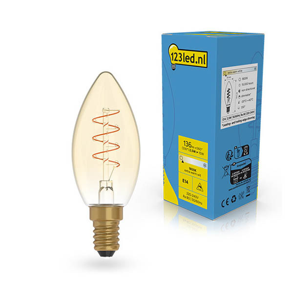 Λάμπα LED 123 led E14 | Κερί C35 | Νήμα | Χρυσό | 1800K | Ρύθμιση φωτισμού | 2.5W (15W) LDR02222 - 1