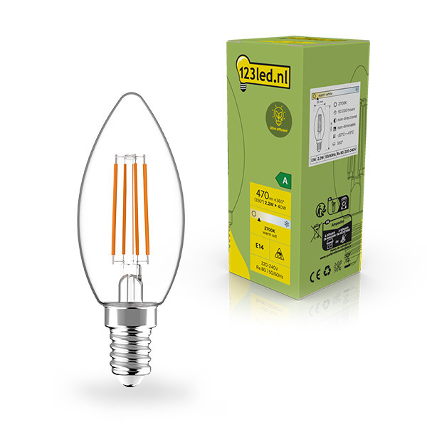 Λάμπα LED 123led E14 Candle Clear Filament C35 2.2W (40W) 2700K LDR02392 - 1