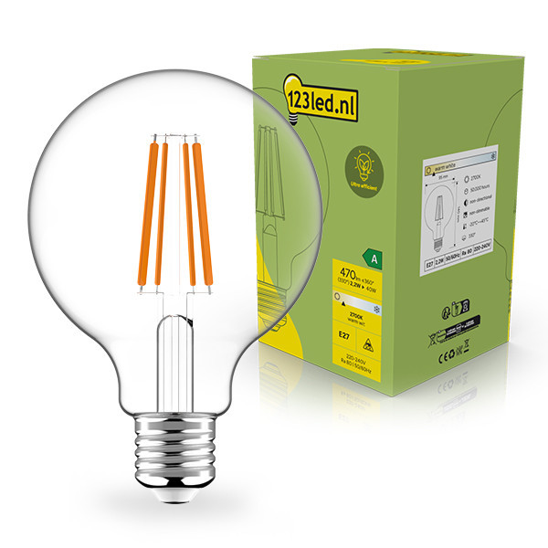 Λάμπα LED 123led E27 Globe G95 Filament Clear 2700K 2.2W Warm White (40W) LDR02408 - 1