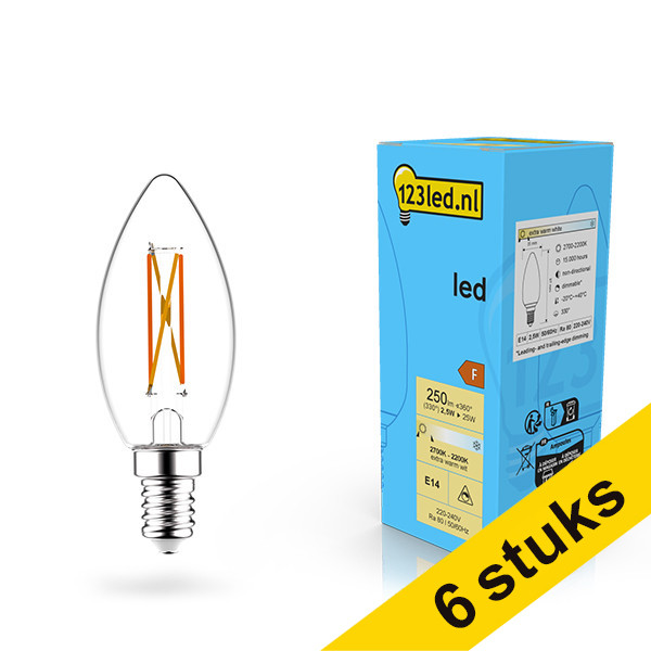 Προσφορά: Λάμπα LED 123led E14 Candle Filament Dimmable 2,5W (25W) 6Τεμ LDR02069 - 1