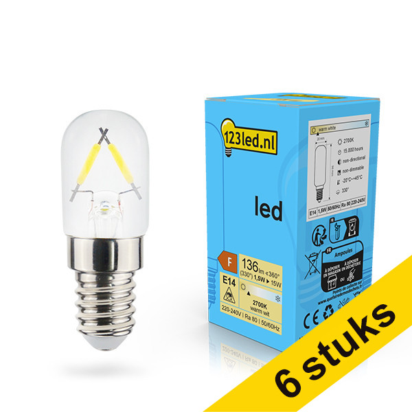 Προσφορά: Λάμπα LED 123led E14 Filament Capsule T20 2700K 1.5W (15W) 6Τεμ LDR02121 - 1