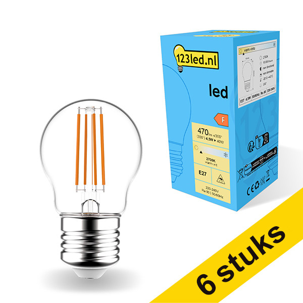 Προσφορά: Λάμπα LED 123led E27 P45 Filament 2700K 470lm 4.5W Warm White (40W) 6Τεμ LDR01825 - 1