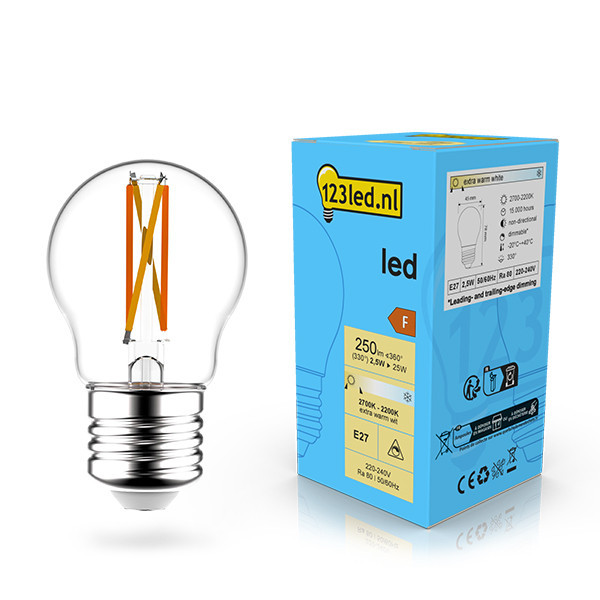 123 led E27 LED με ρυθμιζόμενο σφαιρικό λαμπτήρα διάφανο 2,5W (25W) LDR02072 - 1