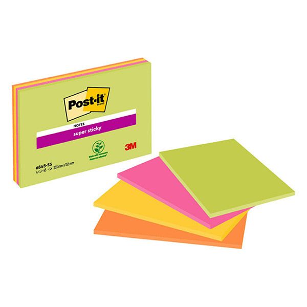 Αυτοκόλλητα Χαρτάκια 3M Post-it Super Sticky 203 x 153 mm Διάφορα Χρώματα (4 τεμάχια) 201418 - 1