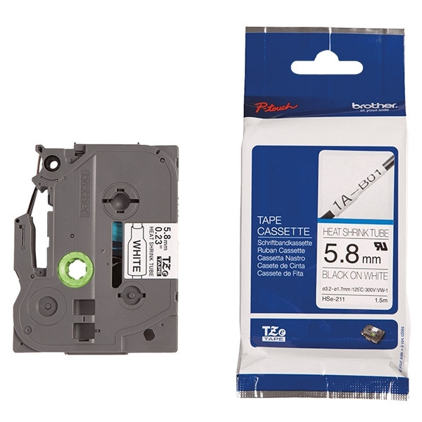 Ταινία Brother HSe-211 Heat-Shrink Black on White 1.5m x 6mm 088882 - 1