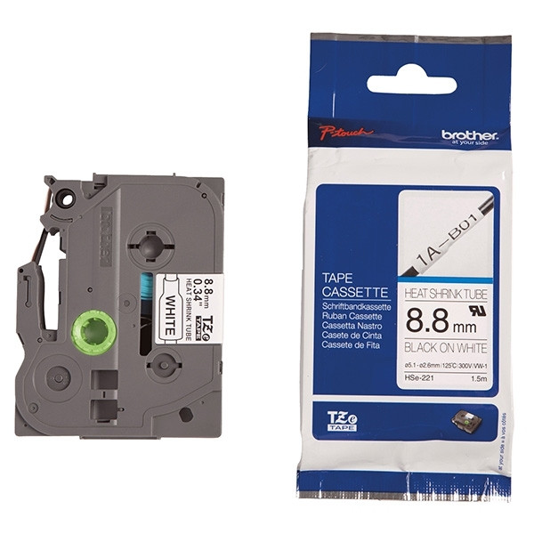 Ταινία Brother HSe-221 Heat-Shrink Black on White 1.5m x 9mm 088884 - 1