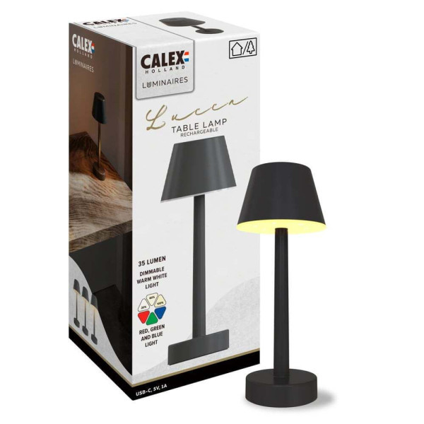 Επαναφορτιζόμενo Eπιτραπέζιο Φωτιστικό Calex Lucca RGB + 3000K  IP54 Μαύρο LCA01035 - 3