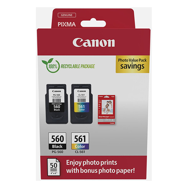 Πακέτο φωτογραφιών Canon PG-560 / CL-561 με 50 φύλλα φωτογραφικού χαρτιού (πρωτότυπο) 132256 Πακέτο φωτογραφιών Canon PG-560 / CL-561 με 50 φύλλα φωτογραφικού χαρτιού (πρωτότυπο) 132256 - 1