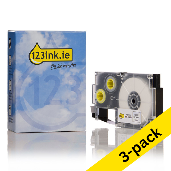 Casio XR-9WE1 μαύρο σε λευκή ταινία, 9mm (3-pack) (123ink) 056240 - 1
