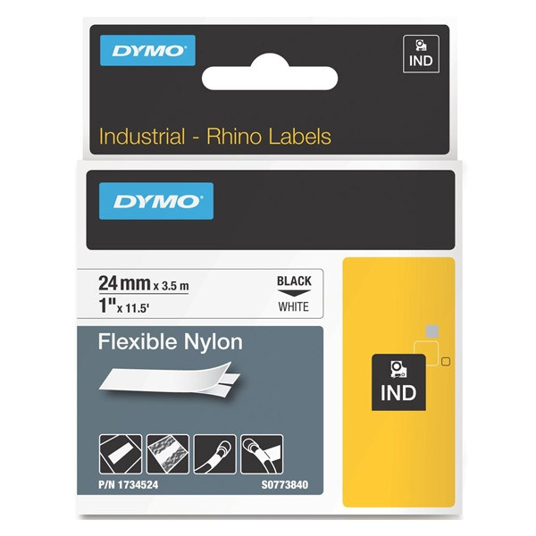 Ταινία Dymo 1734524 IND Rhino Flexible Nylon Βlack on White 3.5m x 24mm 088718 - 1